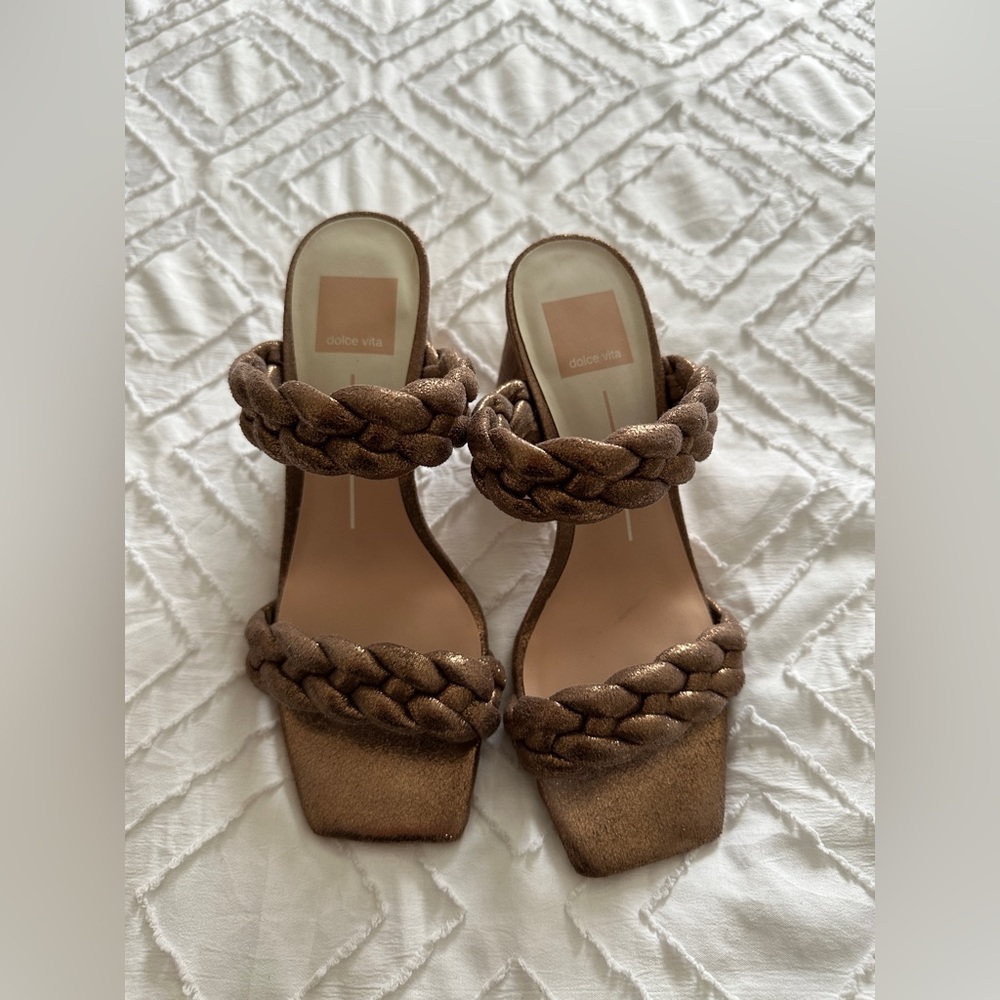 Dolce Vita Braided Heeled Sandals - Metallic Brown - Size 7